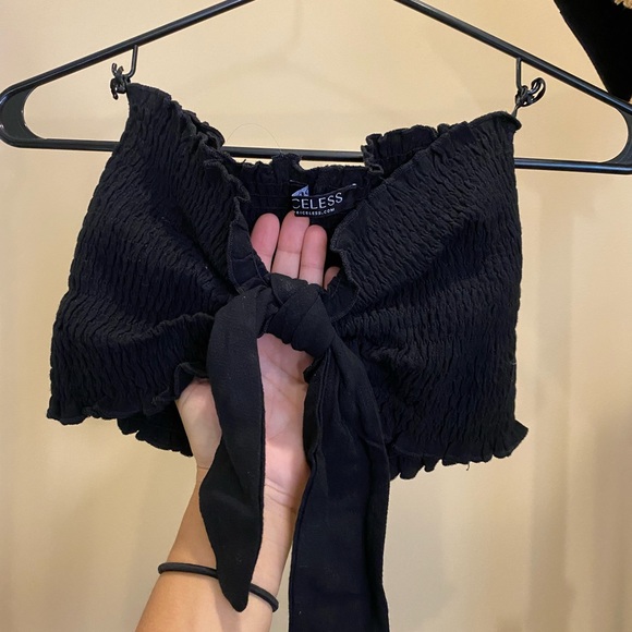 Shop Priceless Aria Black Tie Front Bandeau Top and Shorts Set - Picture 5 of 5